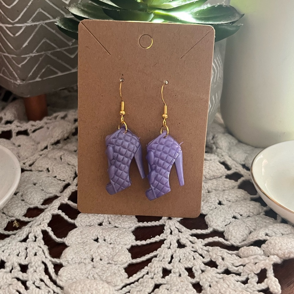 *3 for $20* Light Purple Healed Quilted Boot Barbie Shoe Earrings